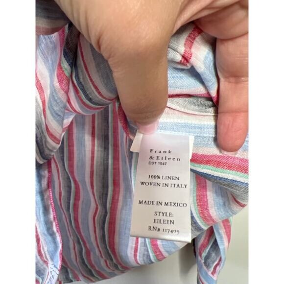NEW Frank & Eileen Stripe Button Down Collared Linen Shirt Multi Color Size: M - Picture 5 of 7